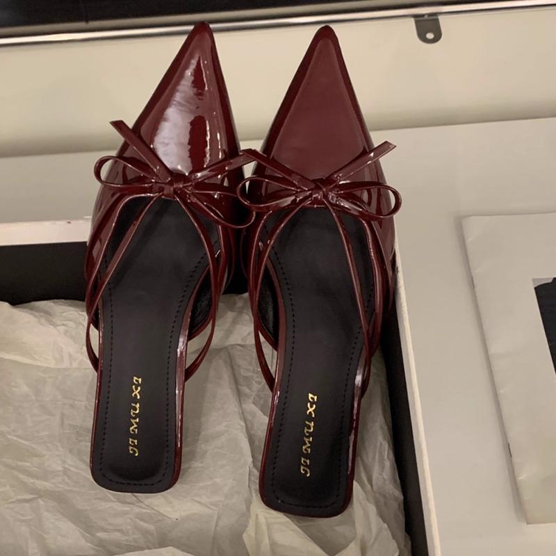 

Модные летние женские тапочки Элегантные туфли на среднем каблуке Остроносые Сексуальные туфли-лодочки Платье Мюли Обувь Женские сандалии Тренд 2025 Женская обувь 39 красный