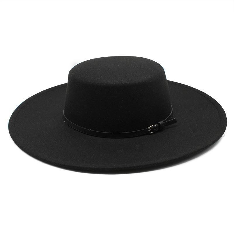 Autumn and winter new flat-top large brim woolen top hat ins wind versatile wool felt hat dame hat cm