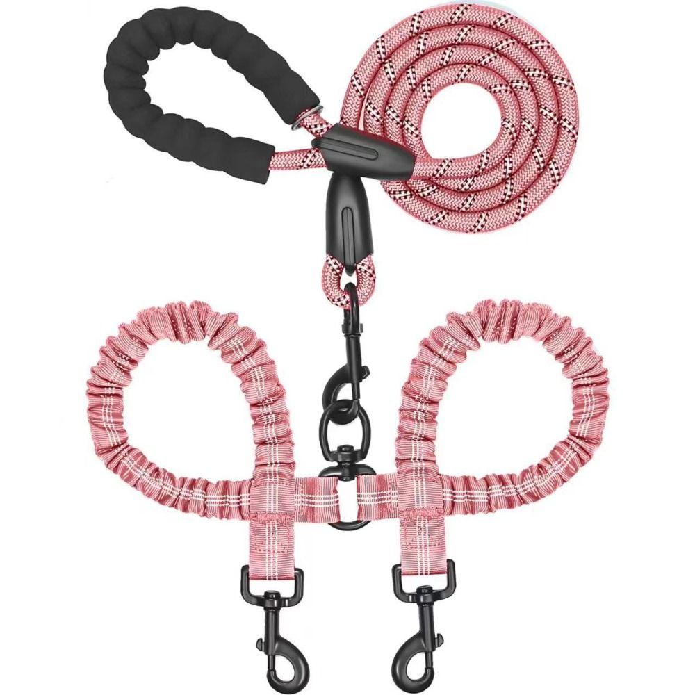 Shock Absorbing Two Dog Lead Rope Stretchable Multifunctional Double Headed Leash Removable Comfort Handle Double Head Dog Rope