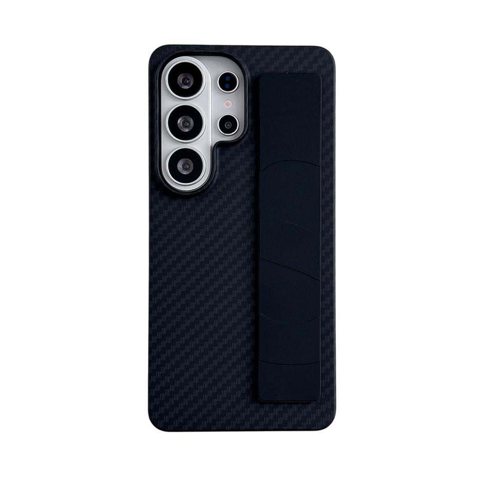 Handheld Carbon Fiber Texture Elastic Wrist Strap Hard Phone Case For Samsung Galaxy S26 S25 Ultra S24 S23 Plus Shockproof Cover
