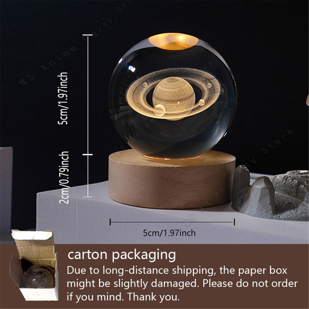 Children'sBirthdayGiftToy 5cmUnique 3D Crystal Ball Night Light LED Desk Lamp Bedside Night Light GalaxyLight Saturn Planet Moon
