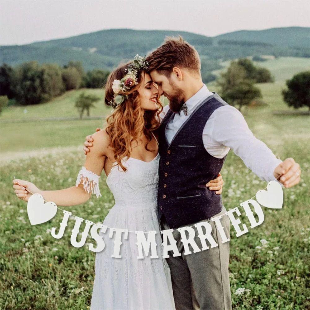 Just Married Letter Banner Bridal Shower Paper Garland Bunting Banner  Party Decoration Supplies