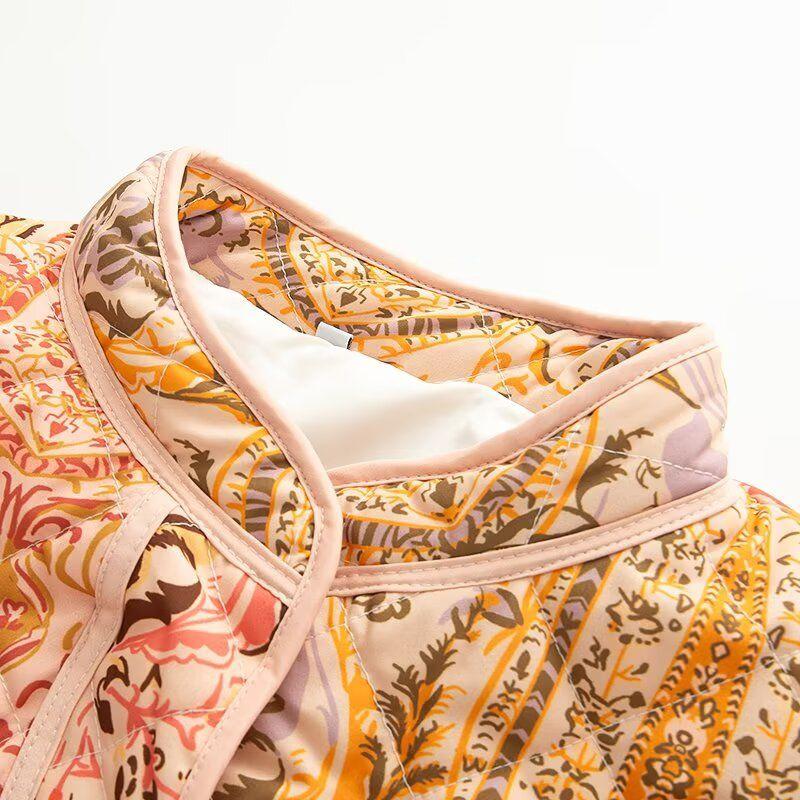 Zbzr Winter and Autumn New Women Clothes Western Style Design Loose All-Match Stand Collar Positioning Print Cotton-Padded Coat Outerwear