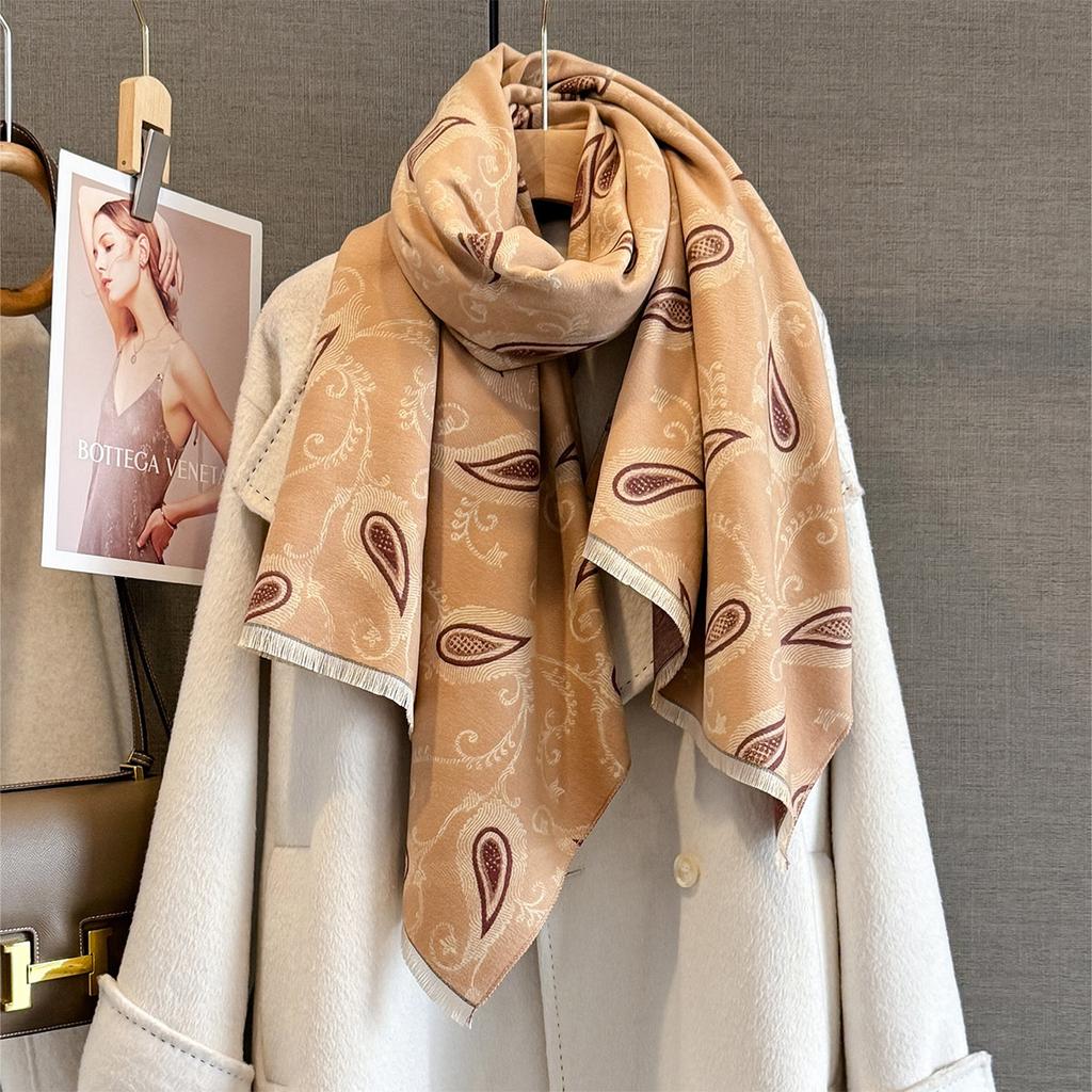 Autumn and winter versatile long fringed scarf women's imitation cashmere cashew flower shawl scarf