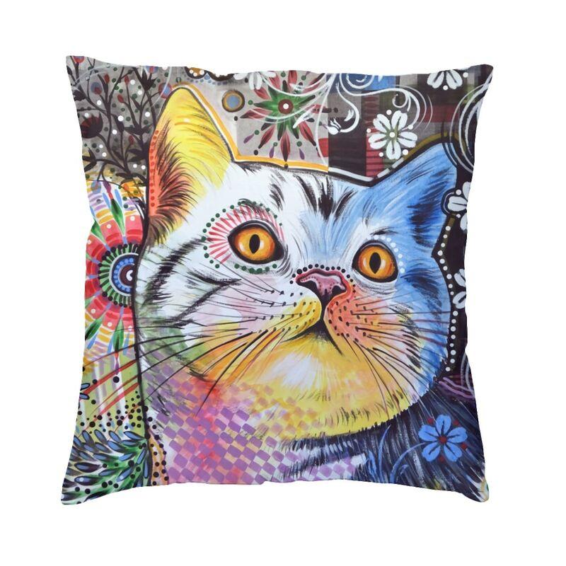 Colorful Cats Painting Pillow Case Home Decorative Kawaii Kitty Cushion Cover Throw Pillow For Car Double-Sided Printing