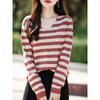 Spring and Autumn V-neck Striped Women's Long-sleeved Knitwear Loose Color Clashing Pullover Bottoming Shirt