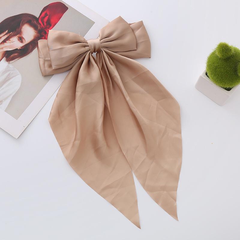 

Elegant Satin Bow Hair Clip with Flowing Ribbon - Long Spring Clip Accessory