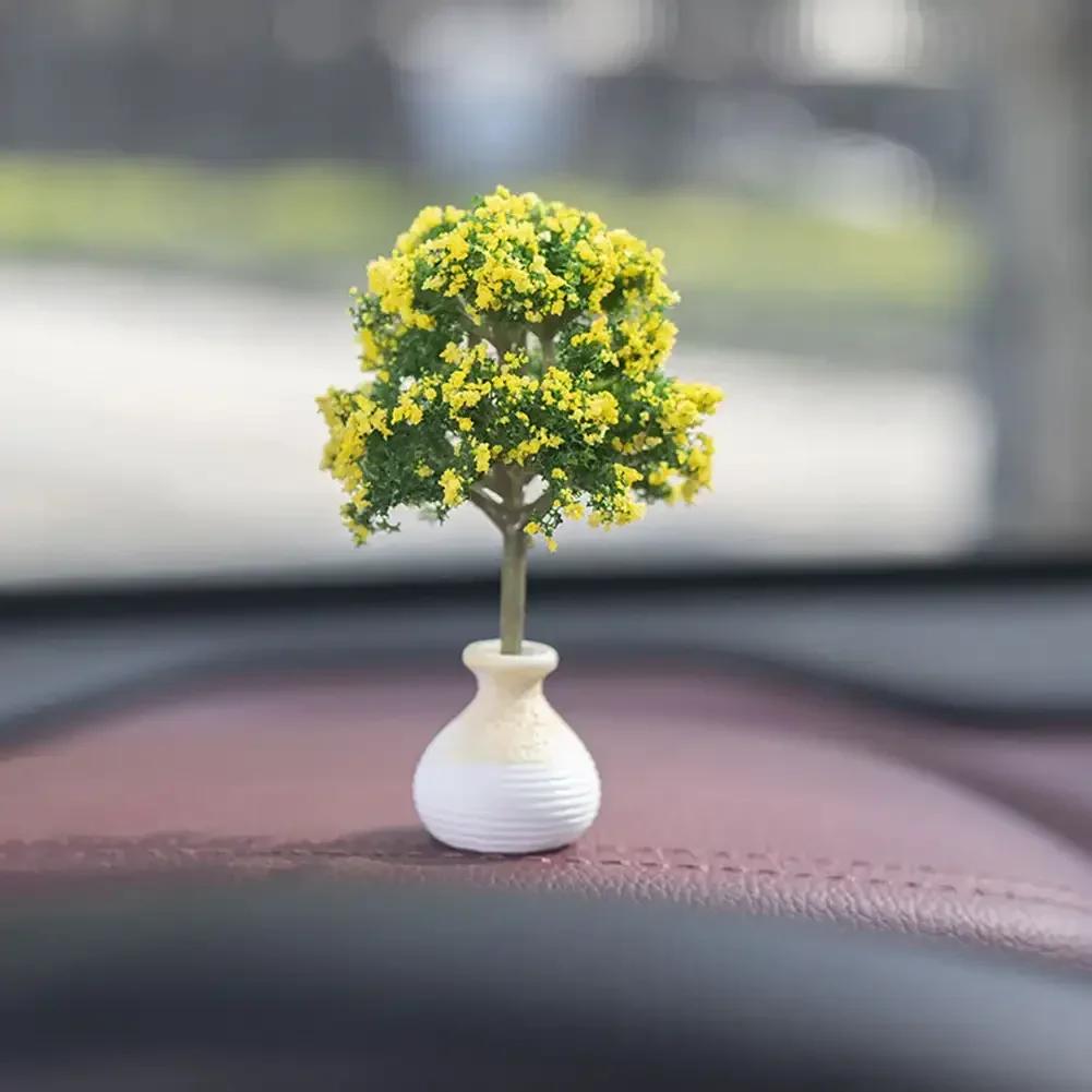 New Mini Tree Car Ornaments Center Console Decoration Car Mounted Plant Accessories Simulated Flower Decoration Cute Ornaments