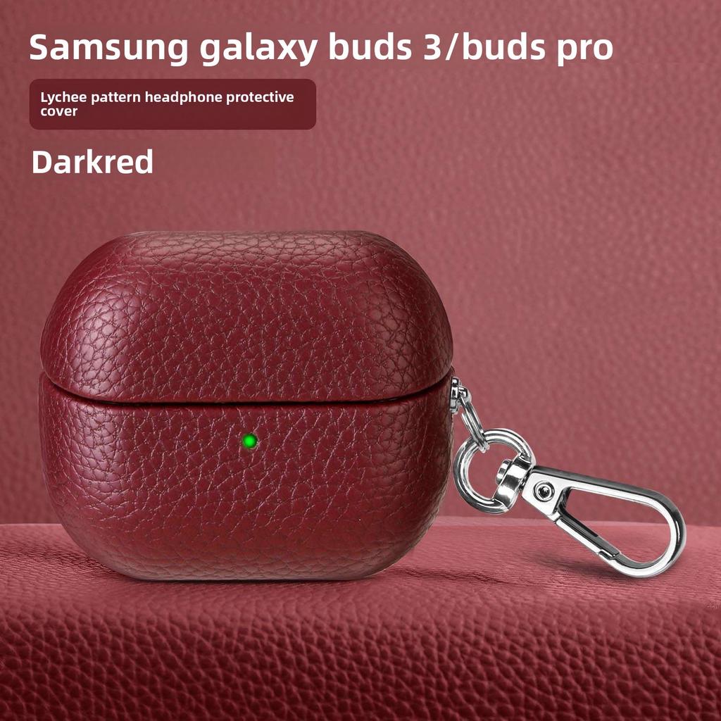 Applicable To Buds3 Bluetooth Headset Protective Cover, Solid Color Lychee Pattern Imitation Leather Hard Case Anti-drop Headset Protective Cover