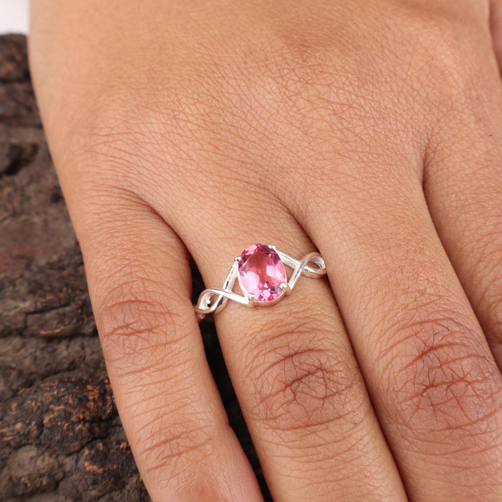 Pink Tourmaline Gemstone 925 Sterling Silver Wedding Jewelry Designer Ring For Her CZR-16-3
