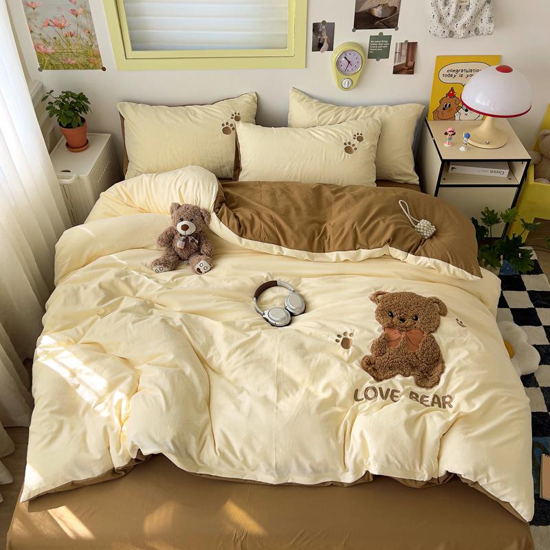 Cartoon Soft Cotton Washable Single Bed 3-Piece Set: Fitted Sheet, Flat Sheet, Skin-Friendly