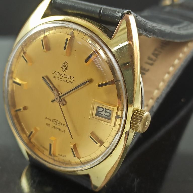 USED VINTAGE SANDOZ POLEMASTER AUTOMATIC 25J SWISS MENS DATE WATCH a000018-2