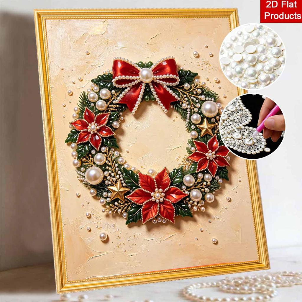 Christmas Pearl Painting Kit Handmade DIY Christmas Wreath Poinsettia Home Decoration Painting