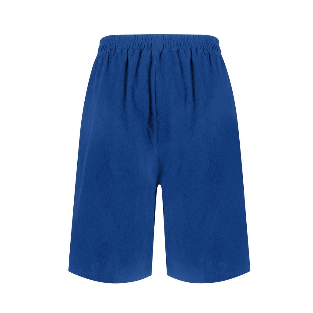 Women's Fashion Color Pants Pocket Button Up Capris Loose Elastic Waist Cotton Linen Shorts