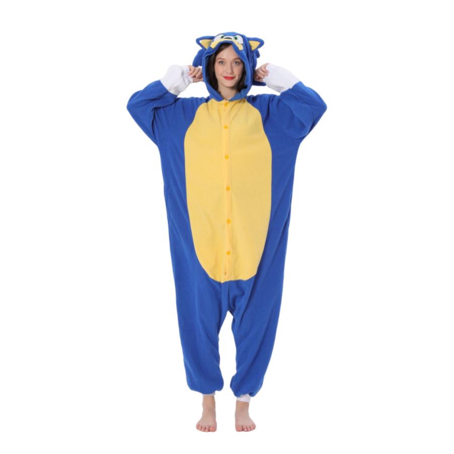 Sonic Animals Coral Fleece Cartoon Onesie Pajamas - Long Sleeve, for Couples, Autumn/Winter Home Wear.