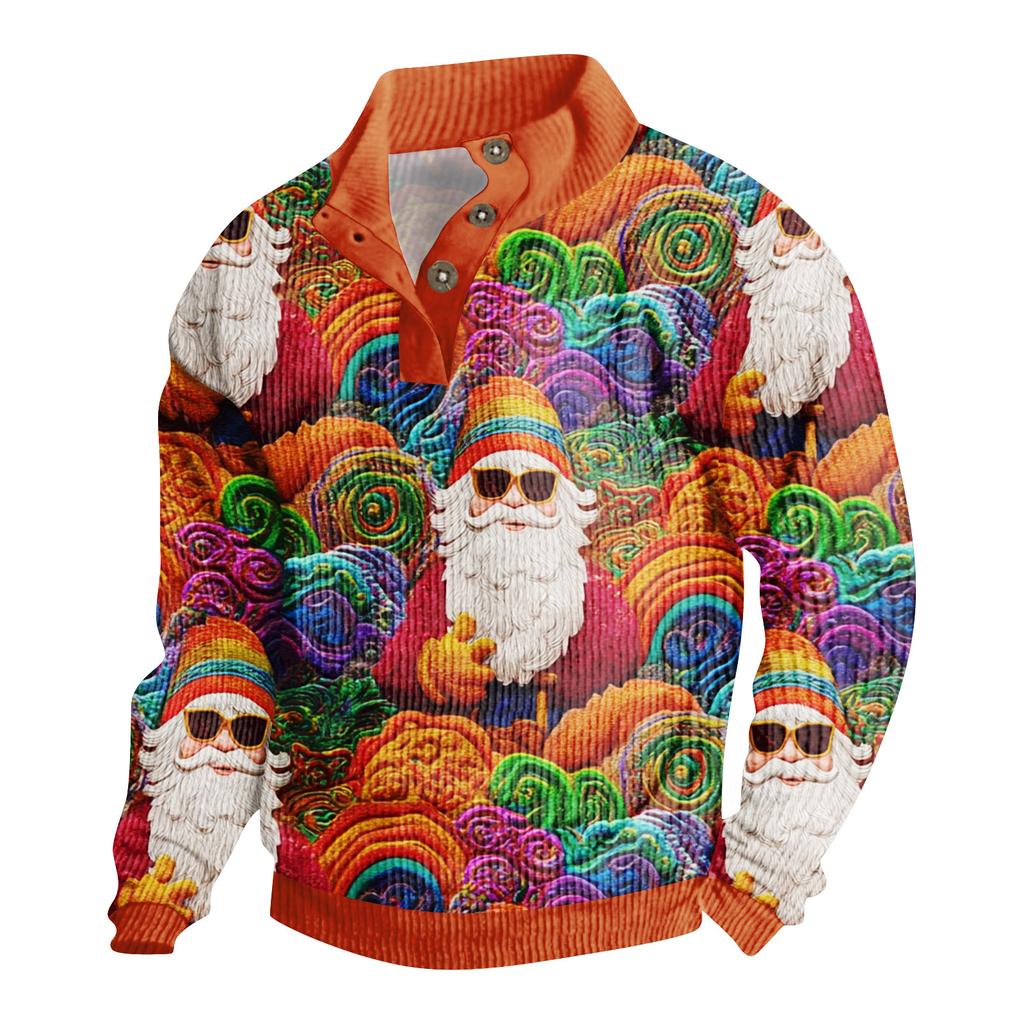 Ανδρικό Κορδούρο Πουκάμισο με Χριστουγεννιάτικη Εκτύπωση και Κουμπιά