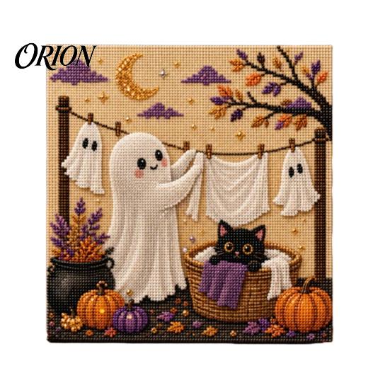 Cozy Seasonal Wall Display Halloween Faux Pearl Art Kit, Cute Ghost Skeleton Painting Whimsical And Pumpkin DIY 3D Craft Kit for Adults, Fall