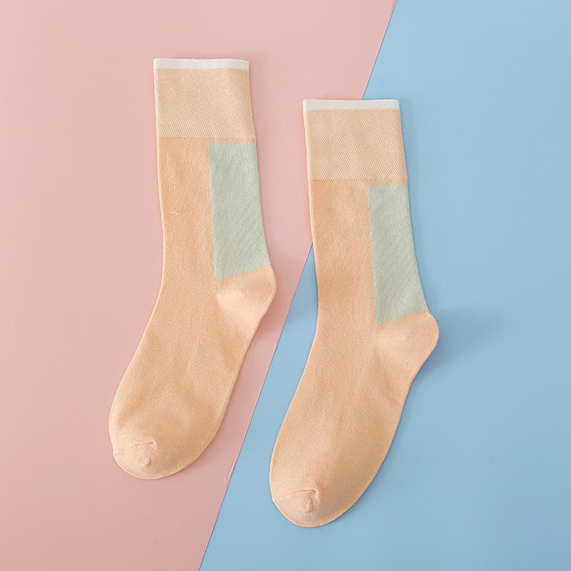 Ladies Spring and Autumn New Color Matching Cotton Versatile Breathable Tube Socks