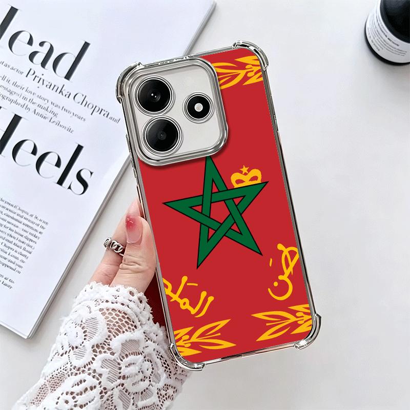 Morocco Flag Plating Phone Case For Xiaomi Redmi Note 14 15 Pro Plus 13 12 11 11S 11T 10 9S 9 5G Anti-Fall Airabag Cover