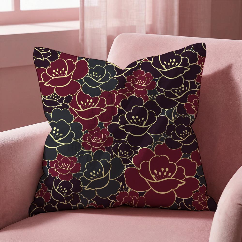 Vintage Gold Flowers Cushion Cover Multi-Scene Pillow Cover for Home & Car - Reversible, Soft & Durable for Daily Use