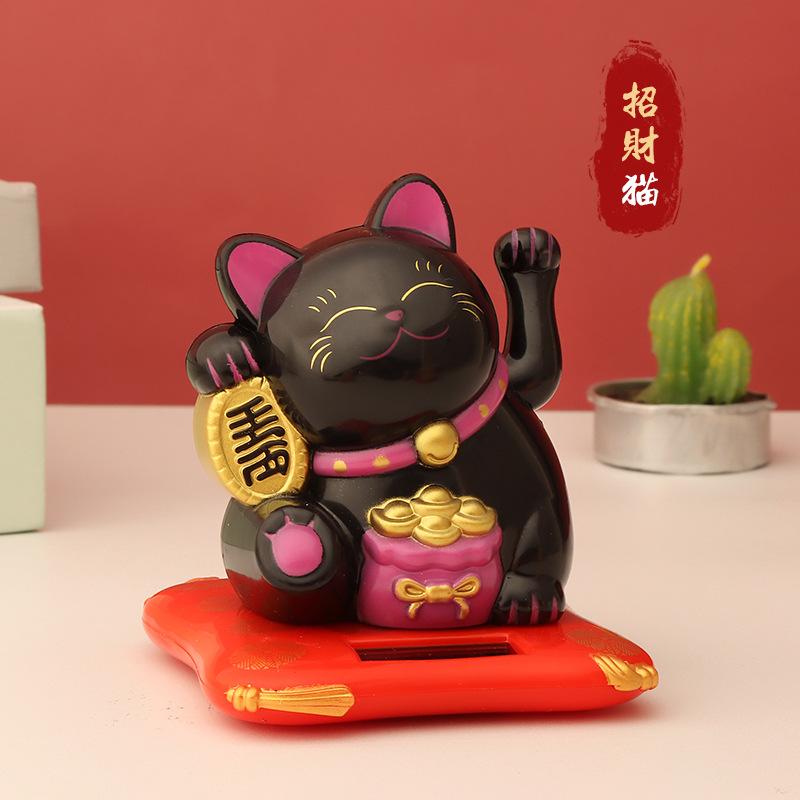 1pc Solar Powered Maneki Neko Lucky Cat Welcoming Chinese Lucky Cat Waving Hand Beckoning Fortune Cat Figurines For Home Decor