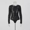 Sexy Lace-Trimmed Sheer Backless Bodysuit Women - Slim Fit Long Sleeve With Tie Detail 2026