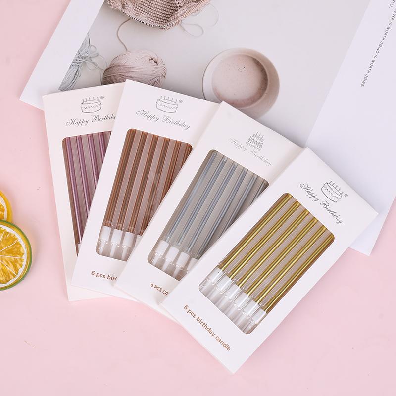 6pcs Metal Gold Birthday Candles DIY Colorful Cake Decorations Wedding Birthday Party Baby Shower Supplies Cake Candle Toppers