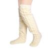 Thigh High Fuzzy Socks Solid Color Fleece Over Knee Long Stockings Cable Pattern Furry Home Sleeping Socks for Women
