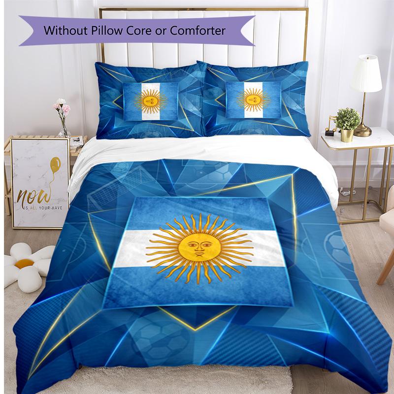 Set Biancheria da Letto Stampata Calcio Argentina 3 Pezzi Copriletto Traspirante Accogliente come Regalo per Inaugurazione Casa o Festa