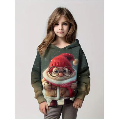 Sudadera con Capucha y Gráfico Lindo de Papá Noel para Niñas Sudadera Ligera de Manga Larga con Capucha Ropa Superior Regalo Otoño Invierno Tops