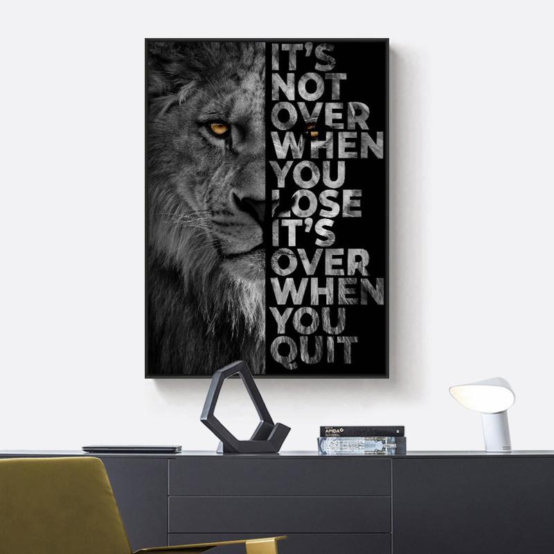 Black Lion with Inspirational Words Wall Canvas Art Painting Posters And Prints On Canvas Art Picture for Living Room Home Decor