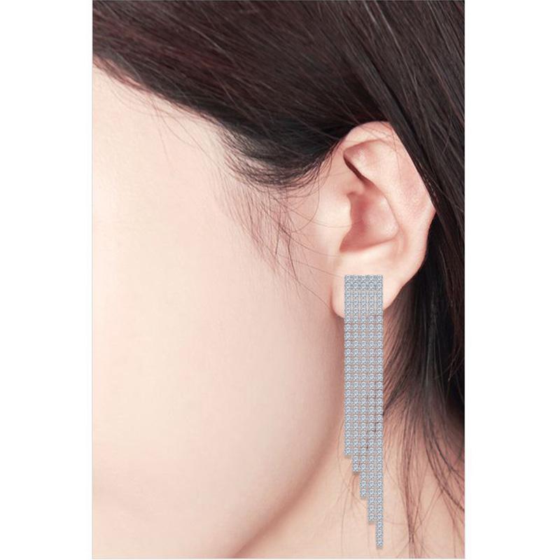 LUOTEEMI Luxury Cubic Zircon Sparking CZ Diamond Long Tassel Earrings Wedding Chandelier for Women