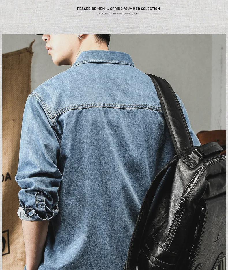 Jachetă Cămașă de Lucru Denim cu Mânecă Lungă Americană Retro Trendy pentru Bărbați