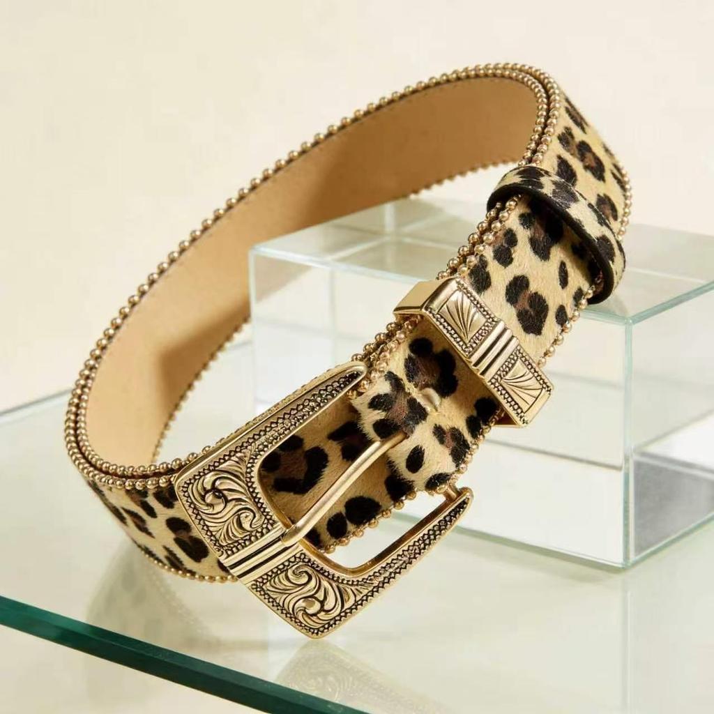 Leopard Print PU Leather Belt with Alloy Buckle - Retro & Versatile Hot Girl Waistband for Skirt Decoration