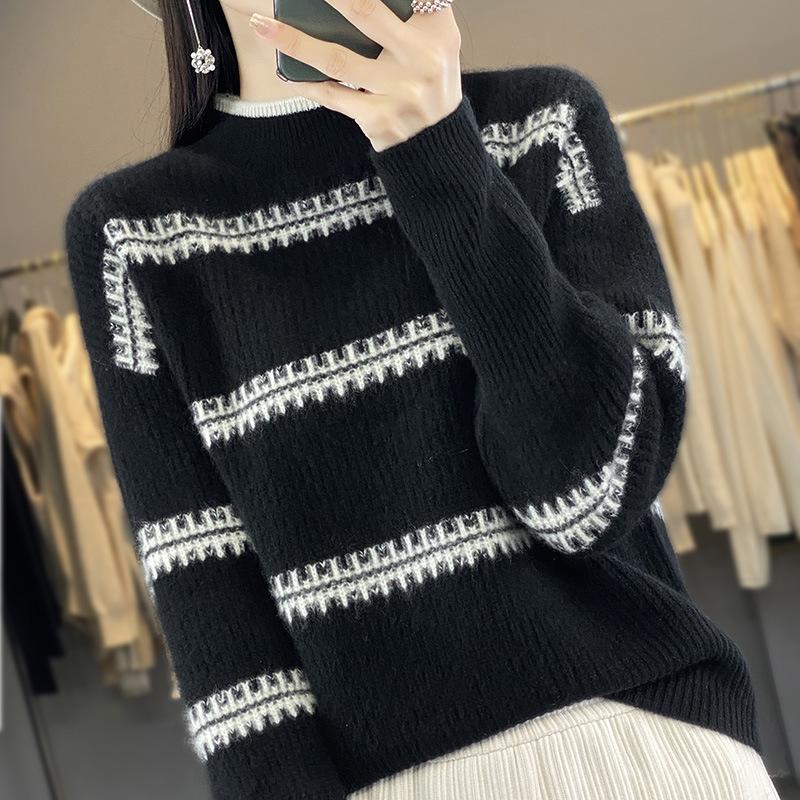 

Осенне-зимний шерстяной свитер с полувысоким воротником для женщин, модный свободный и универсальный кардиган, мягкий и теплый базовый свитер XL