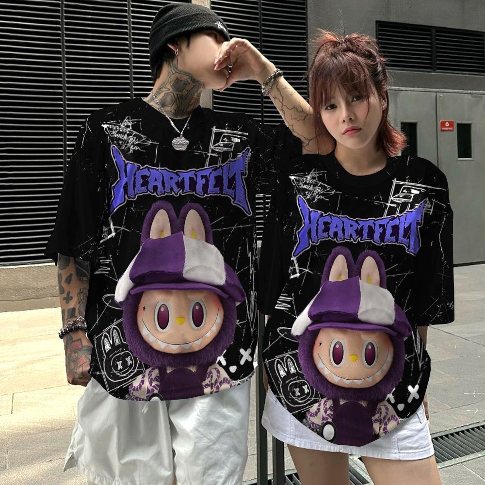 LaBuBu Loose T-shirt for Men and Women 3d Print Short Sleeved Couple Outfit Popular Internet Trendy Short Sleeved Top