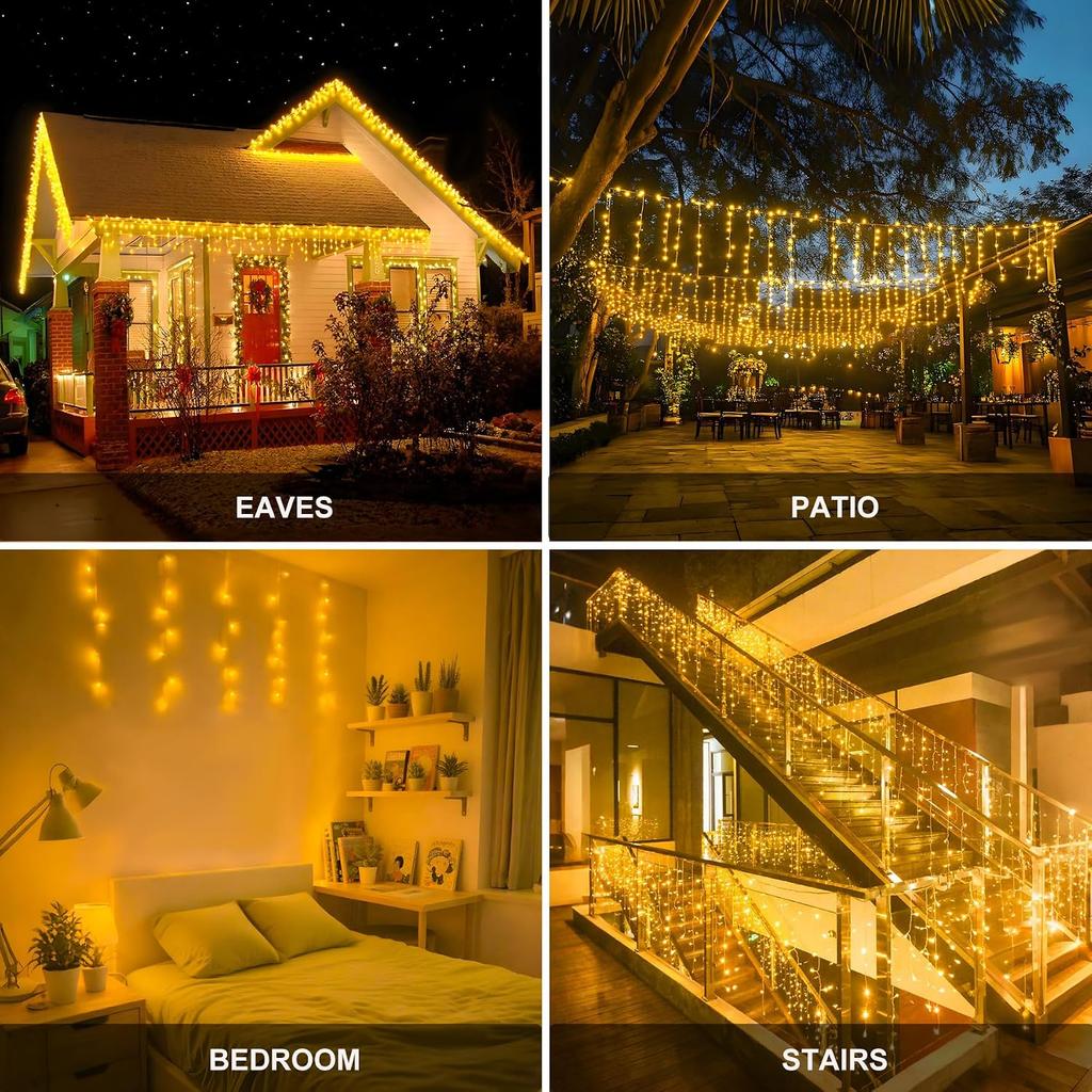 LED Icicle Lights for Outdoor Christmas Decorations,118Ft 1200 LEDs Christmas Fairy Light with Timer&Memory Function,8 Lighting Modes,Plug in hanging