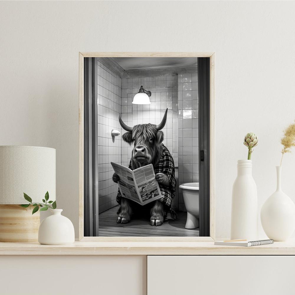 Monkey Sitting On The Toilet Reading Newspaper Funny Animal Bathroom Wall Art Decor Print Toilet Room Humour Poster Home Decor