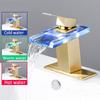 Grifo de Lavabo Cascada LED 3 Colores Salida de Cristal Mezcladores de Lavabo de Baño Grifos Cromo Montaje sobre Cubierta Grifo Frío Caliente