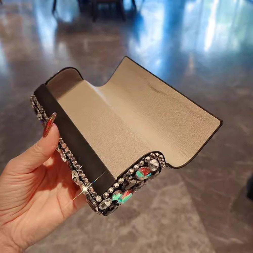 Leather Crystal Black Glasses Organizer Portable Sunglasses Protective Case Students