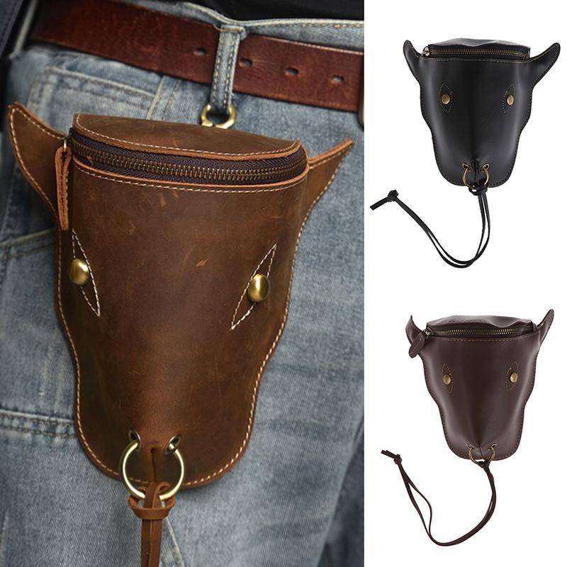 Pánská Vintage ledvinka s býčí hlavou Pu kůže Pás-balení se zapínáním na zip Středověký rytířský design Pro každodenní použití Speciální příležitosti
