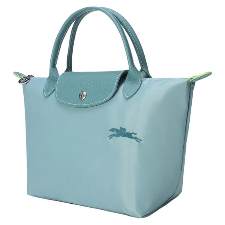 LONGCHAMP Le Pliage Green Recycled Canvas With Leather Handbag Small Womens Lake Blue