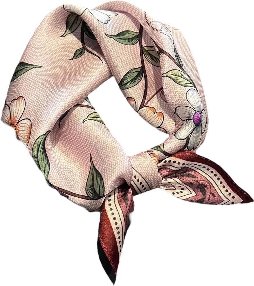 100% Pure Silk Scarf Women Neck Foulard Square Headband Scarves Bandana New Small Hijab Print Poncho Scarves Pashmina 53Cm