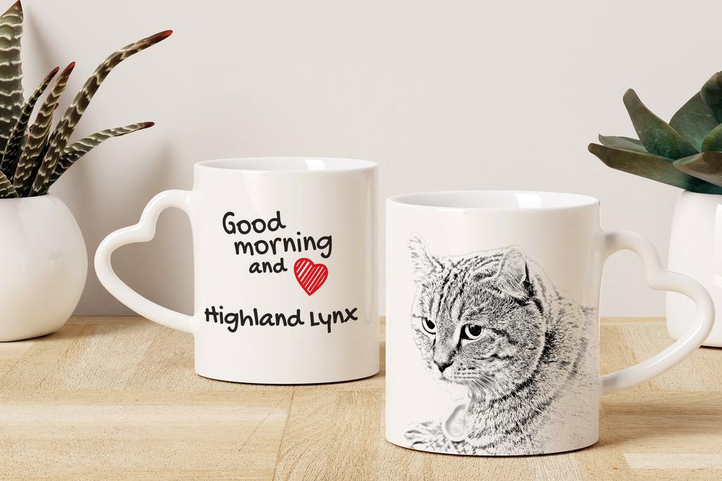 Highland Lynx - cat mug, adorable heart-shaped handle mug, universal gift from Art-Dog brand