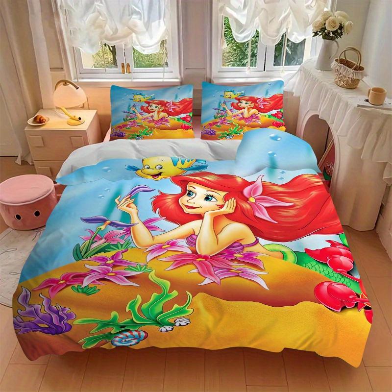 3pcs Princess Ariel and Flounder Printed Quilt Set Soft and Comfortable Quilt Cover for Bedroom, Guest Room Bedding Set S080