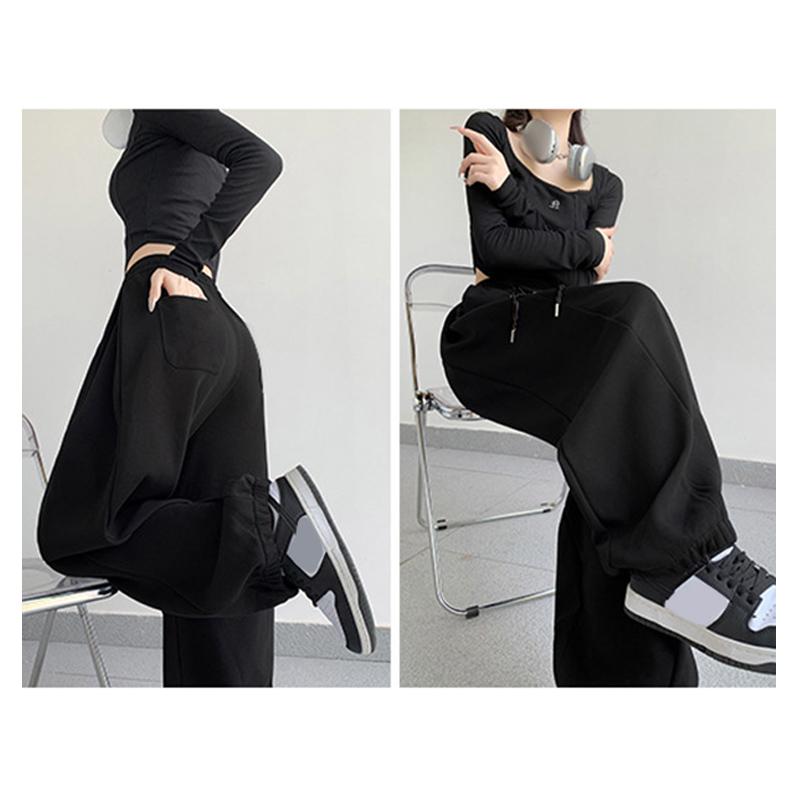 Women's Casual Loose Versatile Sports Pantalones Elastic Waist Drawstring Sweatpants Drapey Feel Straight Leg Pants