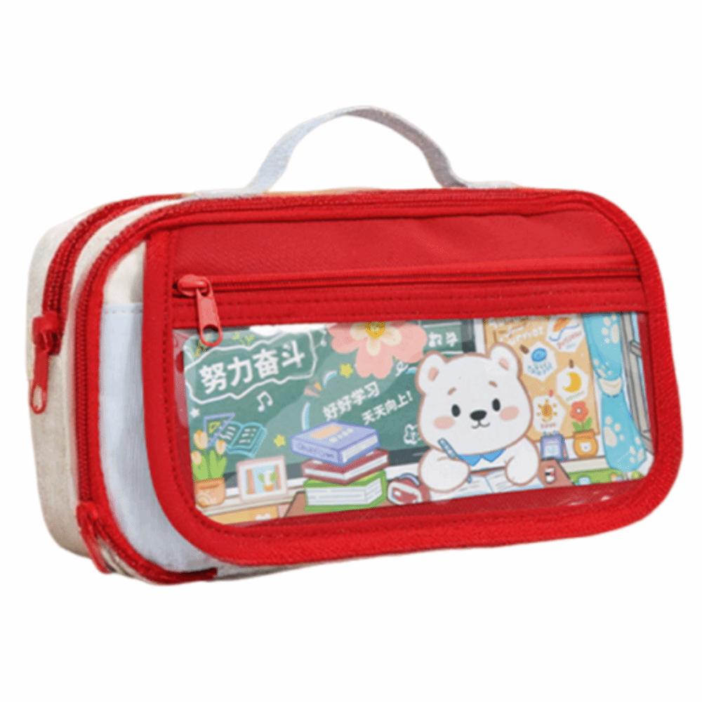 Bear Pencil Storage Bag Large Capacity Pen Organizer Pouch Trendy Zipper Stationery Bag  Student