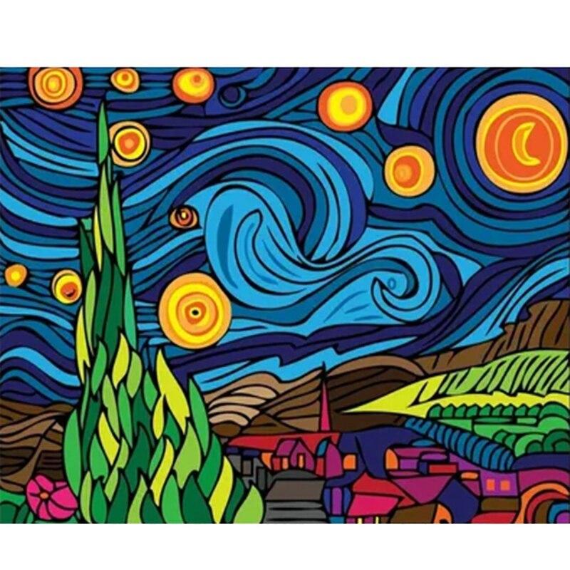 DIY 5D diamantová výšivka Van Gogh Hvězdný noční křížový steh Krajina Diamantová malba Plná kulatá vrtačka Domácí dekorace Dárek