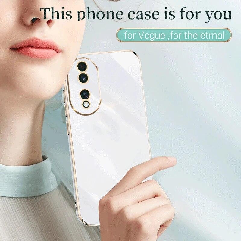 KEYSION Luxury Plating Case for Honor 90 5G 90 Lite Soft Silicone Square Shockproof Phone Back Cover for Huawei Honor 70 50 Lite
