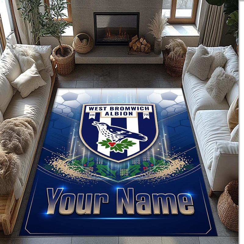 West Bromwich Albion FC Printed Crystal Velvet Rug Non‑Slip Crystal Velvet Carpet For Sofa Bedroom Indoor Home Decoration